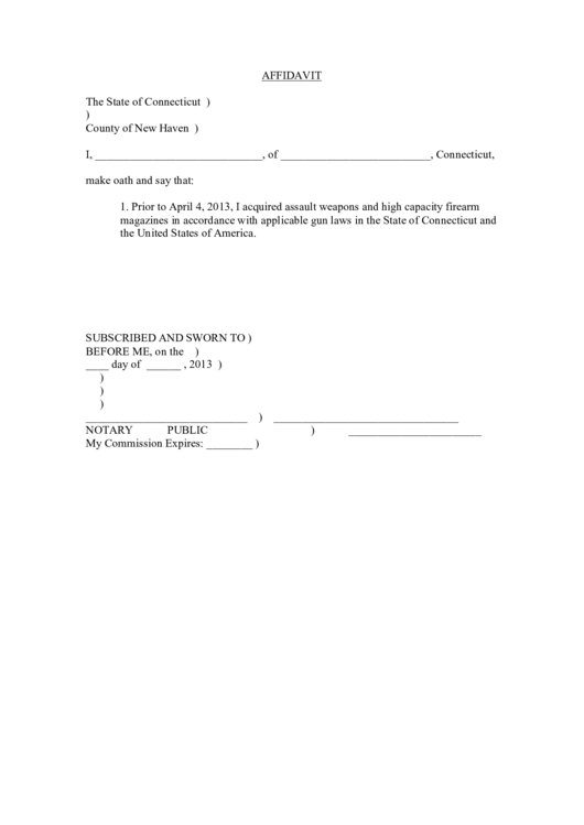 Sworn Affidavit (County Of New Haven) Printable pdf