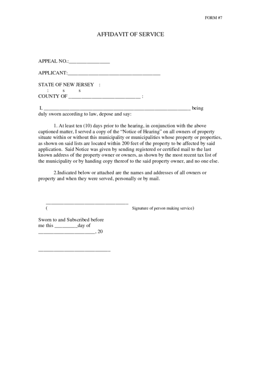 Affidavit Of Service Printable pdf