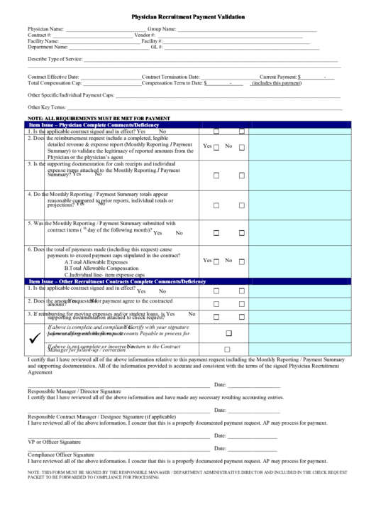 Physician Recruitment Payment Validation printable pdf download