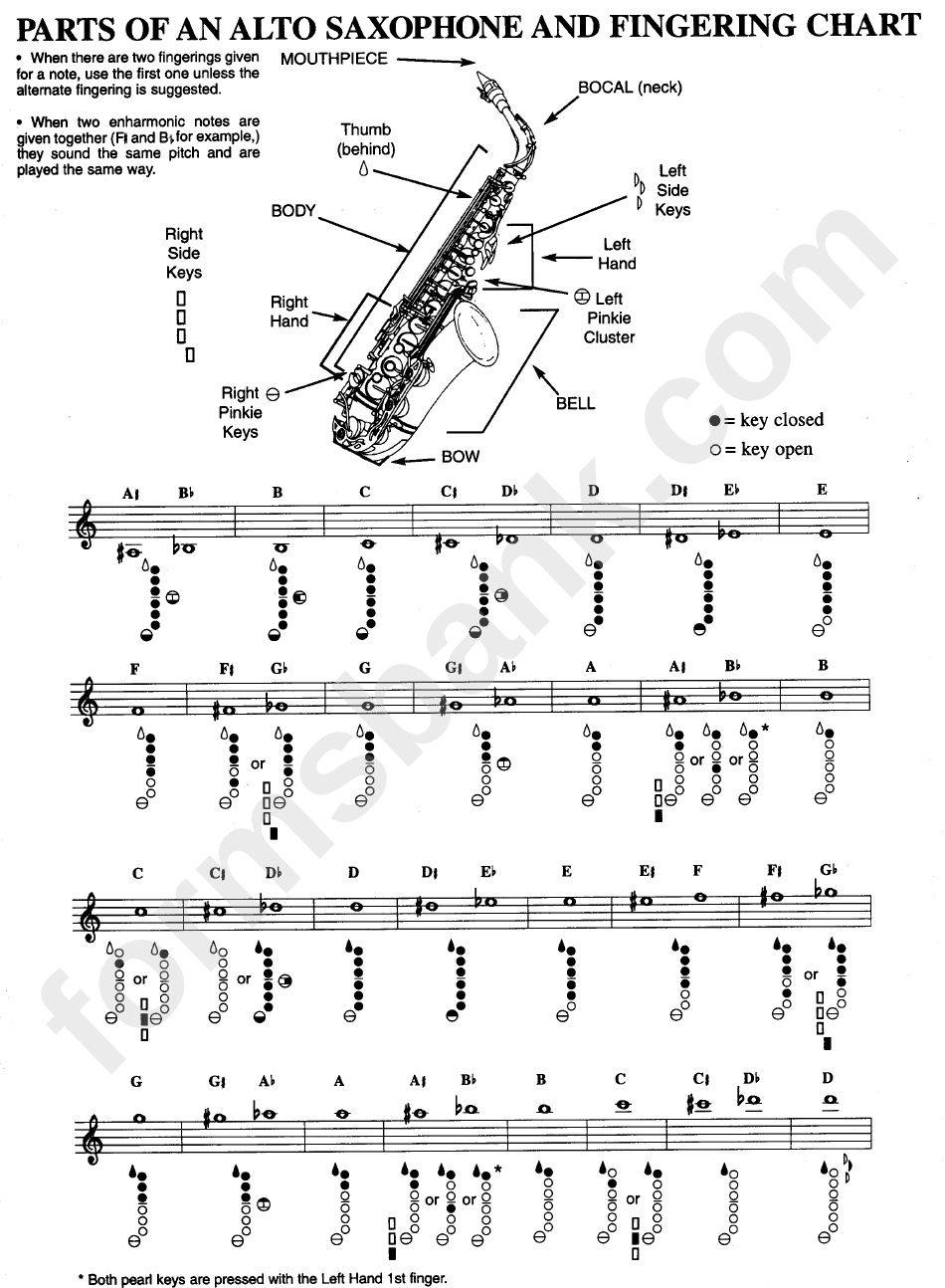 Parts Of An Alto Saxophone And Fingering Chart printable pdf download