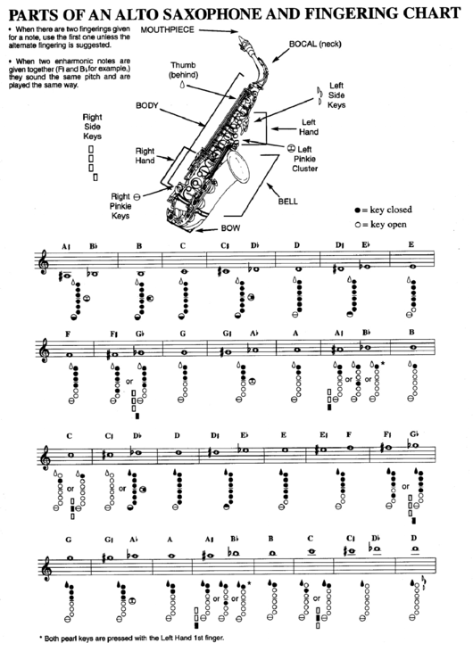 Parts Of An Alto Saxophone And Fingering Chart Printable pdf