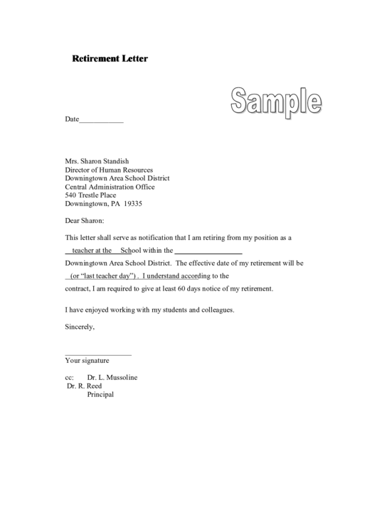 Sample Retirement Letter Printable pdf