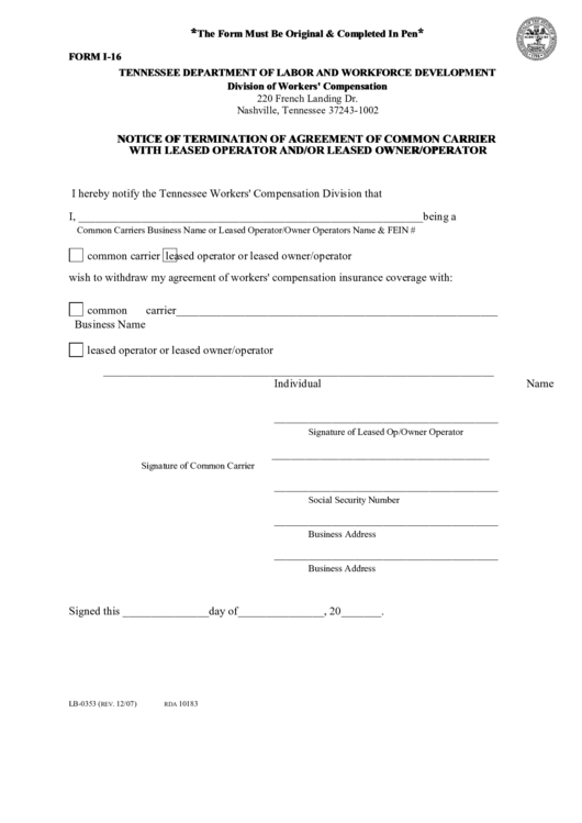 Notice Of Termination Of Agreement Of Common Carrier Printable pdf