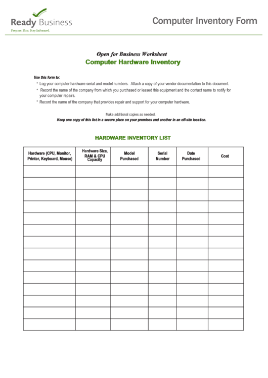 Fillable Computer Inventory Form Printable pdf
