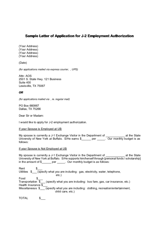 J 2 Employment Application Letter Printable pdf