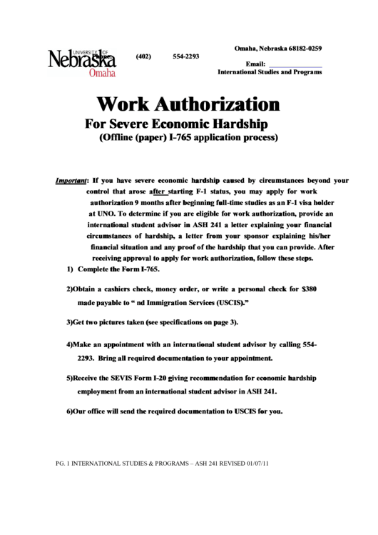 I 765 Form Work Authorization Printable pdf