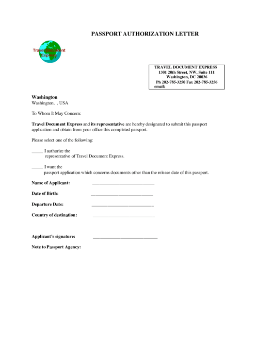 Passport Authorization Letter Printable pdf