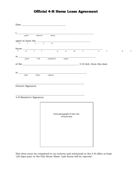 Horse Lease Agreement printable pdf download