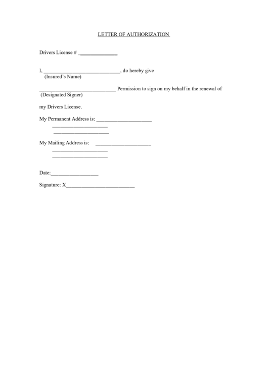 Letter Of Authorization Printable pdf