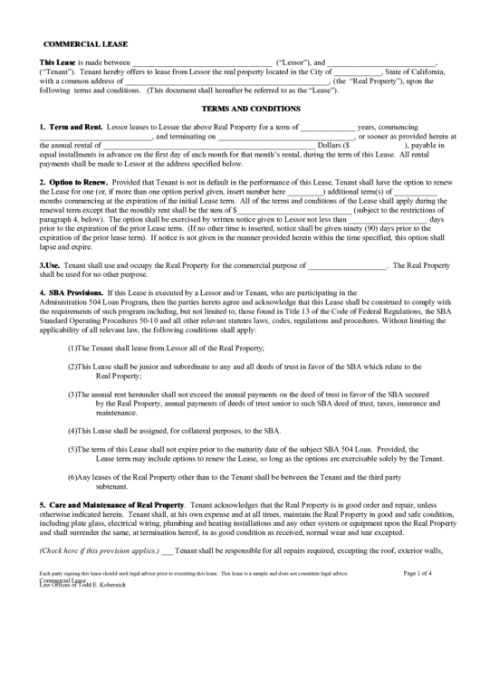 Commercial Lease Agreement Template (State Of California) printable pdf