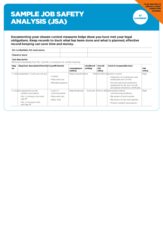 Job Safety Analysis Sample Printable pdf