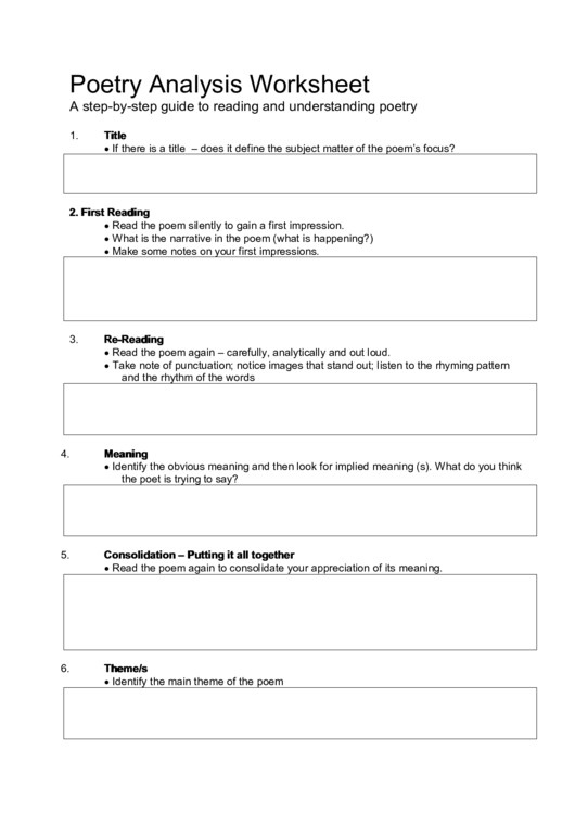 Poetry Analysis Worksheet Printable pdf