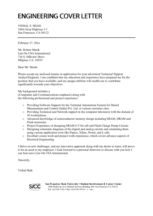 Engineering Cover Letter Printable pdf