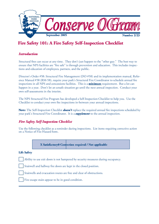 A Fire Safety Self-Inspection Checklist Printable pdf