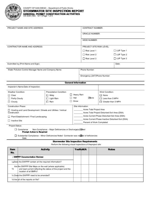 Swppp Inspection Form Template