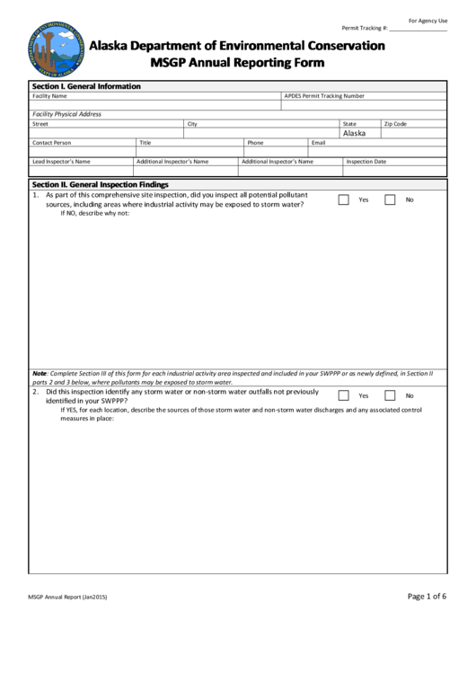 Fillable Alaska Msgp Annual Reporting Form Printable pdf