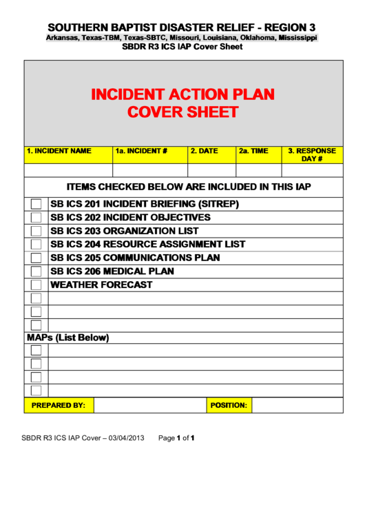 Incident Action Plan Cover Sheet Printable pdf