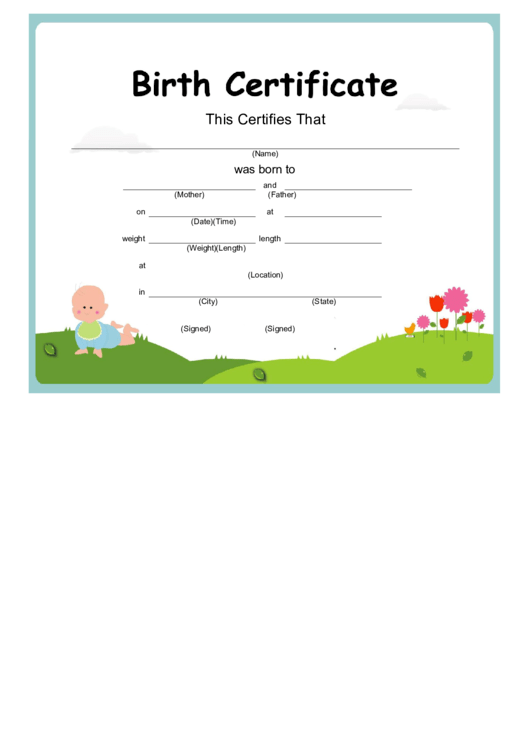 Birth Certificate Template - Baby In A Field Of Flowers Printable pdf