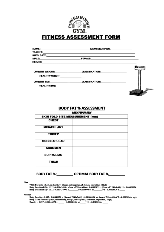 Fitness Assessment Form - Powerhouse Gym Printable pdf