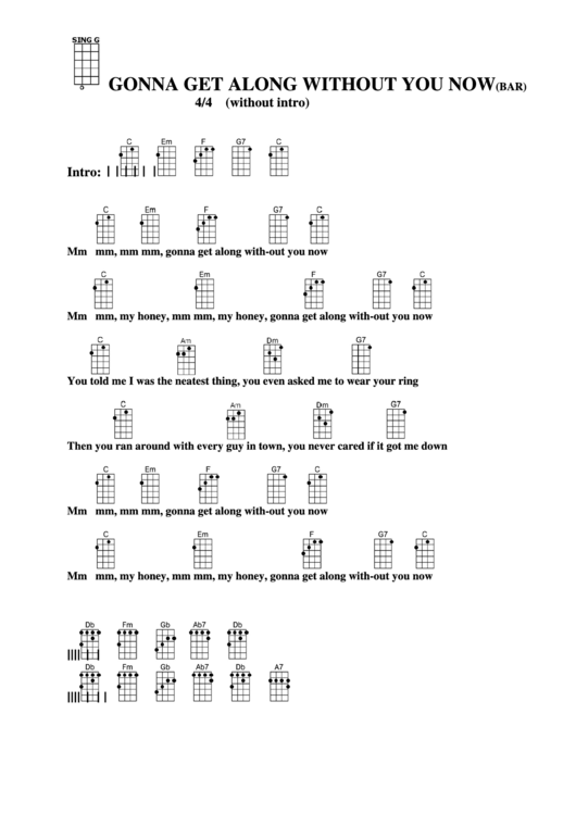 Gonna Get Along Without You Now (Bar) Chord Chart Printable pdf