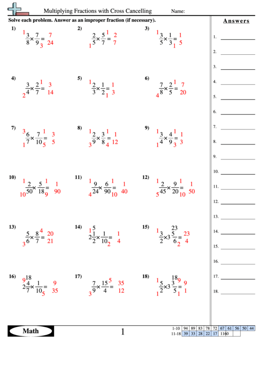 Multiplying Fractions With Cross Cancelling Printable pdf