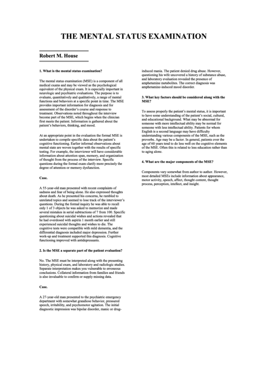 The Mental Status Examination Chart Printable pdf