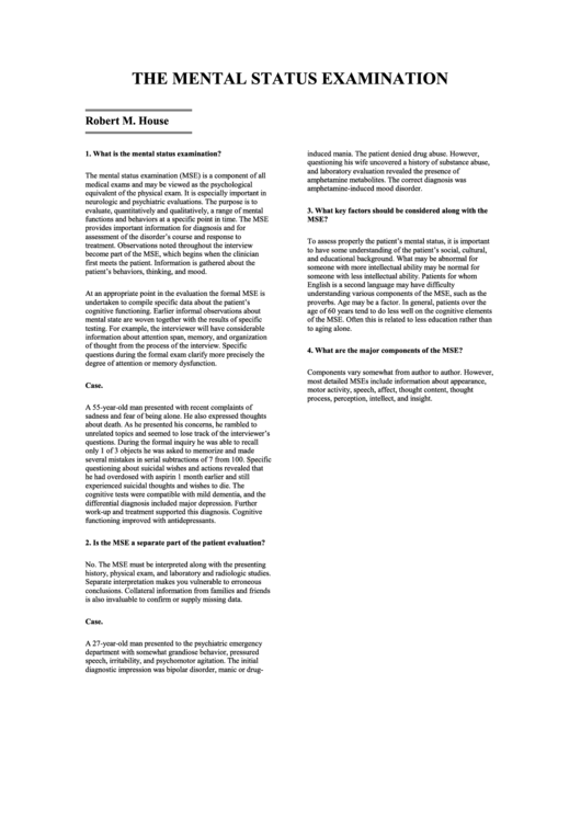 The Mental Status Examination Chart