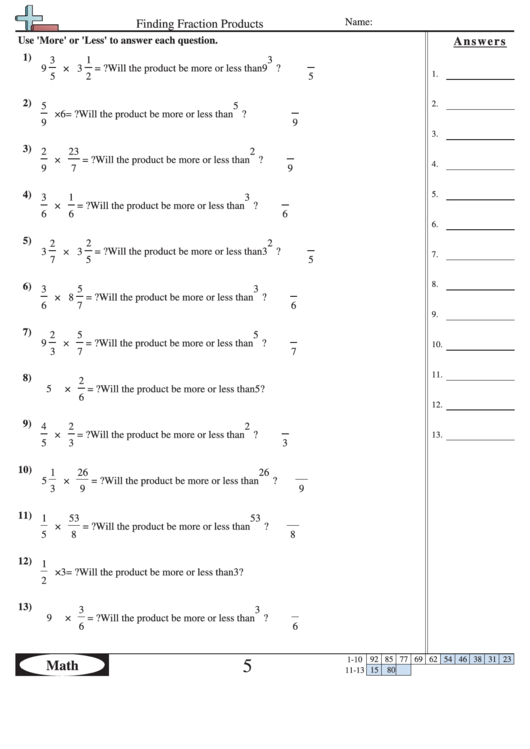 Finding Fraction Products Worksheet Printable pdf