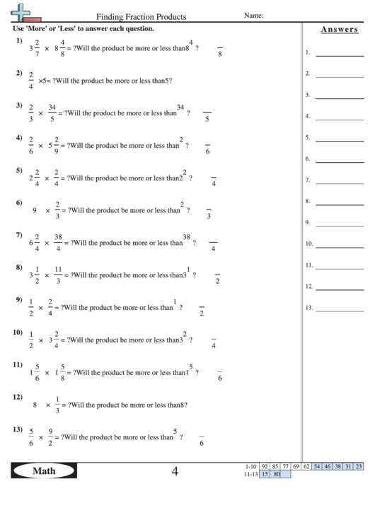 Finding Fraction Products Worksheet Printable pdf