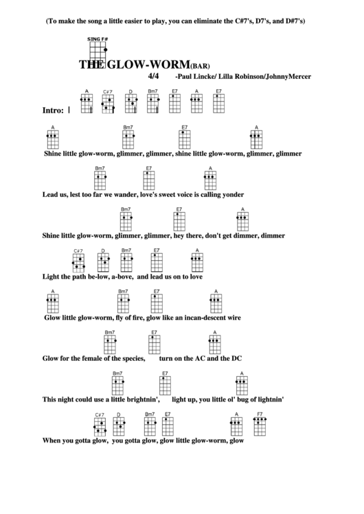 The Glow-Worm (Bar) - Paul Lincke/ Lilla Robinson/johnnymercer Chord Chart Printable pdf