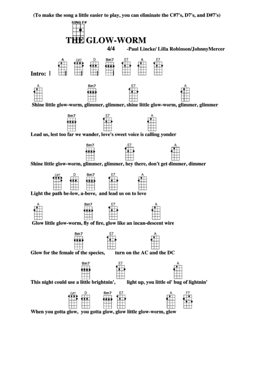 The Glow-Worm - Paul Lincke/ Lilla Robinson/johnnymercer Chord Chart Printable pdf