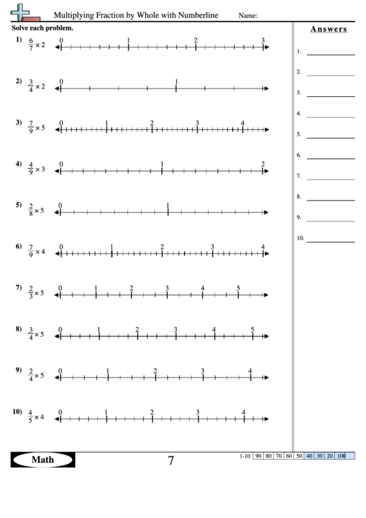 multiplying fraction by whole with numberline worksheet