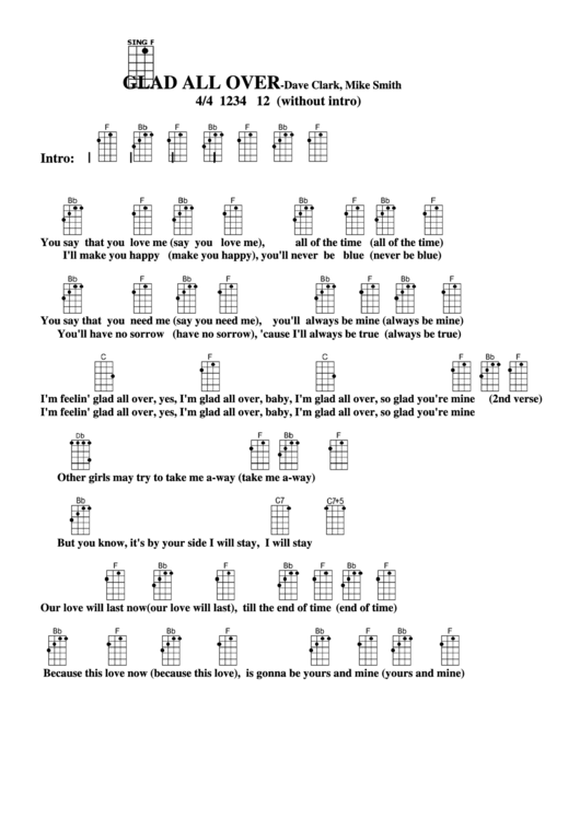Glad All Over - Dave Clark, Mike Smith Chord Chart Printable pdf