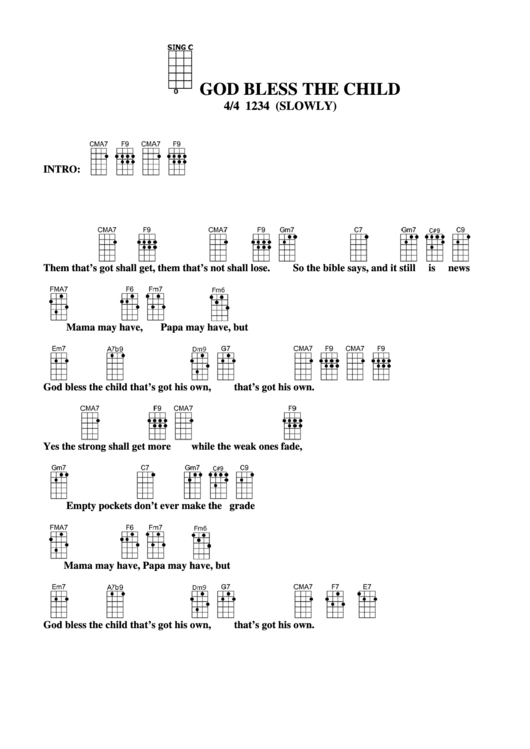 God Bless The Child Chord Chart Printable pdf