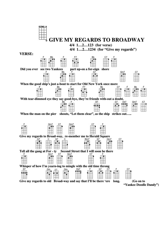 Give My Regards To Broadway Chord Chart Printable pdf