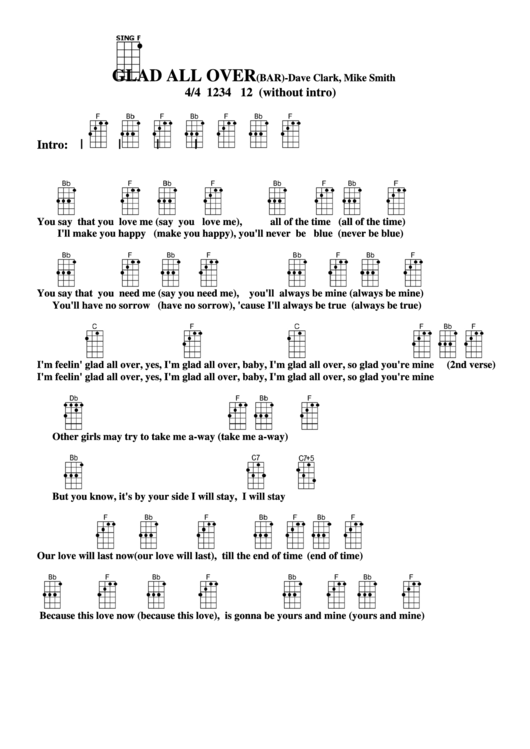 Glad All Over (Bar) - Dave Clark, Mike Smith Chord Chart Printable pdf