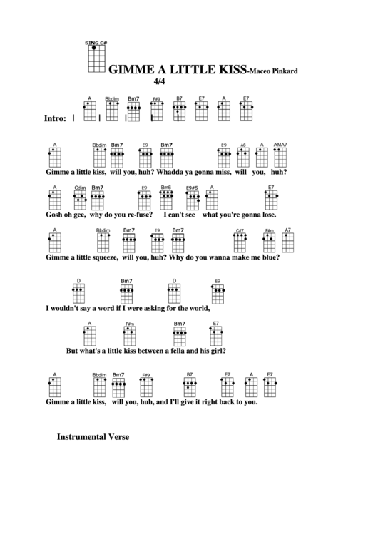 Gimme A Little Kiss - Maceo Pinkard Chord Chart Printable pdf
