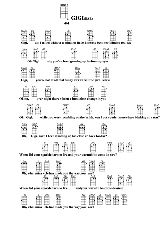 Gigi (Bar) Chord Chart Printable pdf