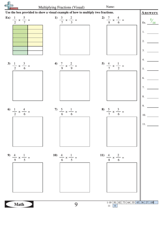 Multiplying Fractions Visual Worksheet Printable pdf