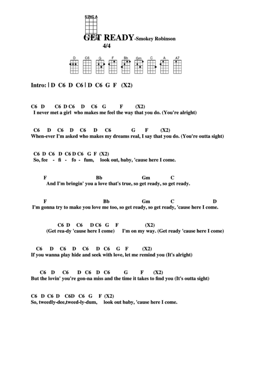 Get Ready-Smokey Robinson Chord Chart Printable pdf