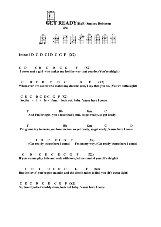 Get Ready Bar Smokey Robinson Chord Chart Printable Pdf Download