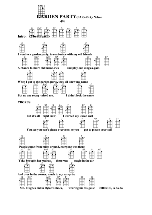 Garden Party (Bar) Ricky Nelson Chord Chart printable pdf download