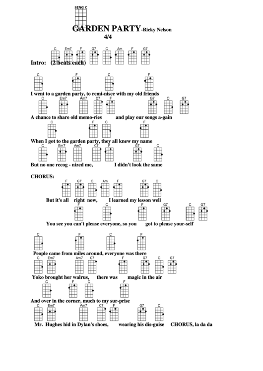 Garden Party - Ricky Nelson Chord Chart Printable pdf