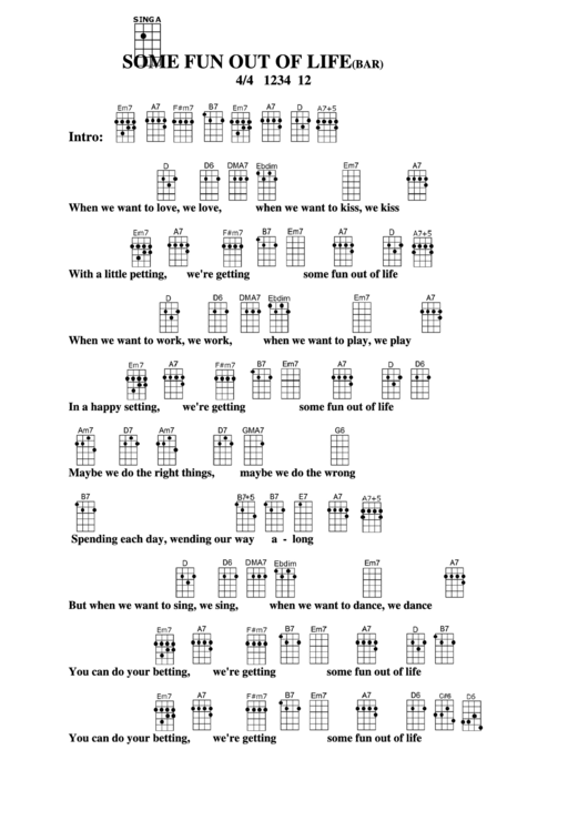 Some Fun Out Of Life (Bar) Chord Chart Printable pdf