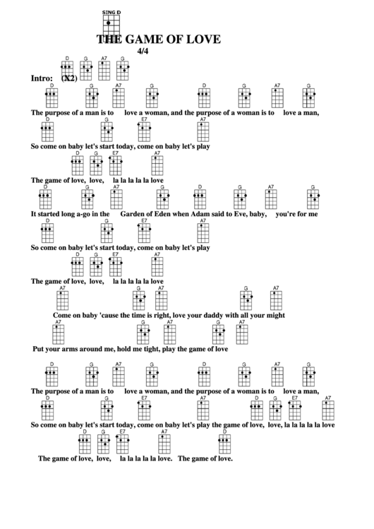 Game Of Love Chord Chart Printable pdf