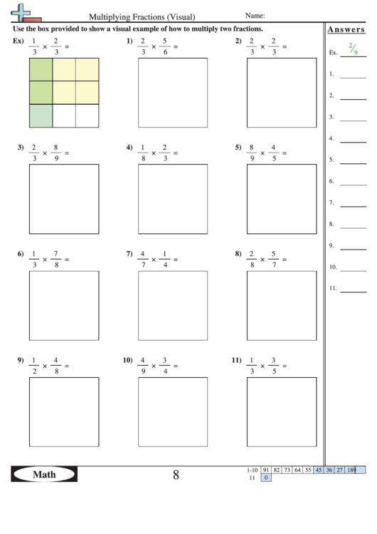 Multiplying Fractions Visual Worksheet Printable pdf