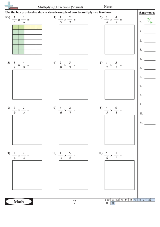 Multiplying Fractions Visual Worksheet Printable pdf