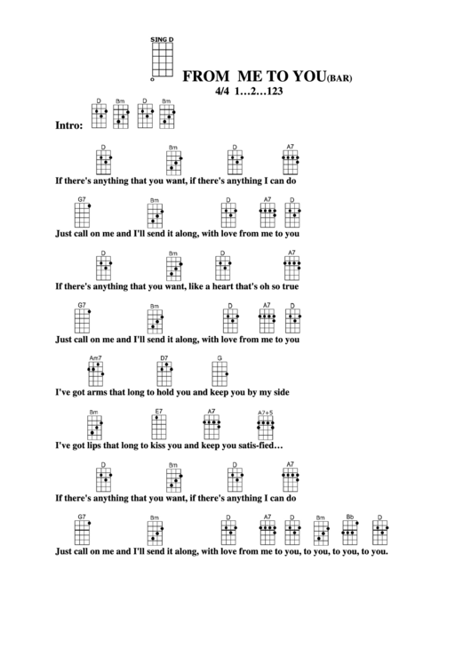 From Me To You(Bar) Chord Chart Printable pdf