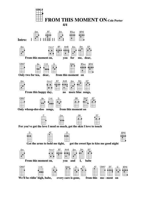 From This Moment On - Cole Porter Chord Chart Printable pdf