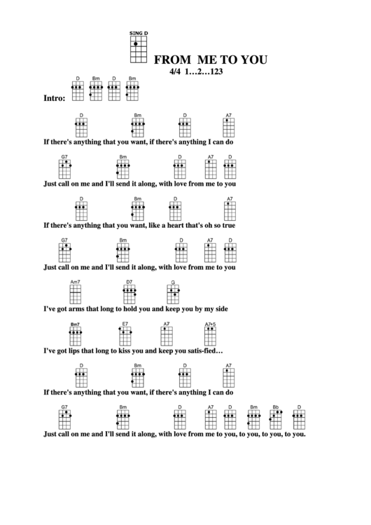 From Me To You-D Chord Chart Printable pdf